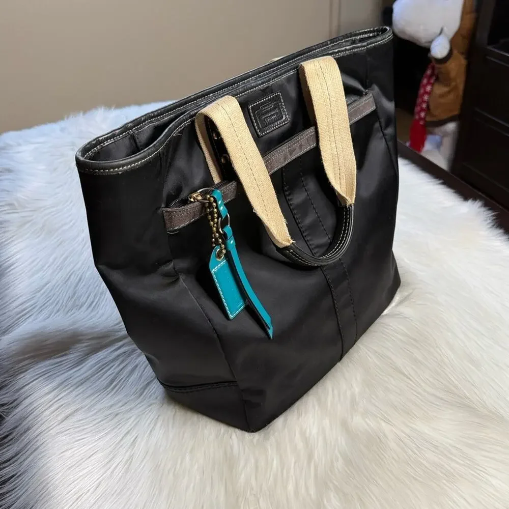 Coach Vintage Black Satin Double Handle Tote Bag